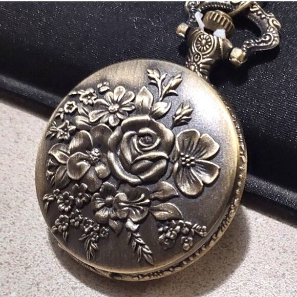 Gold Rose Roses Pocket Watch Necklace Christmas Birthday Anniversary Gift - NEW main image 5